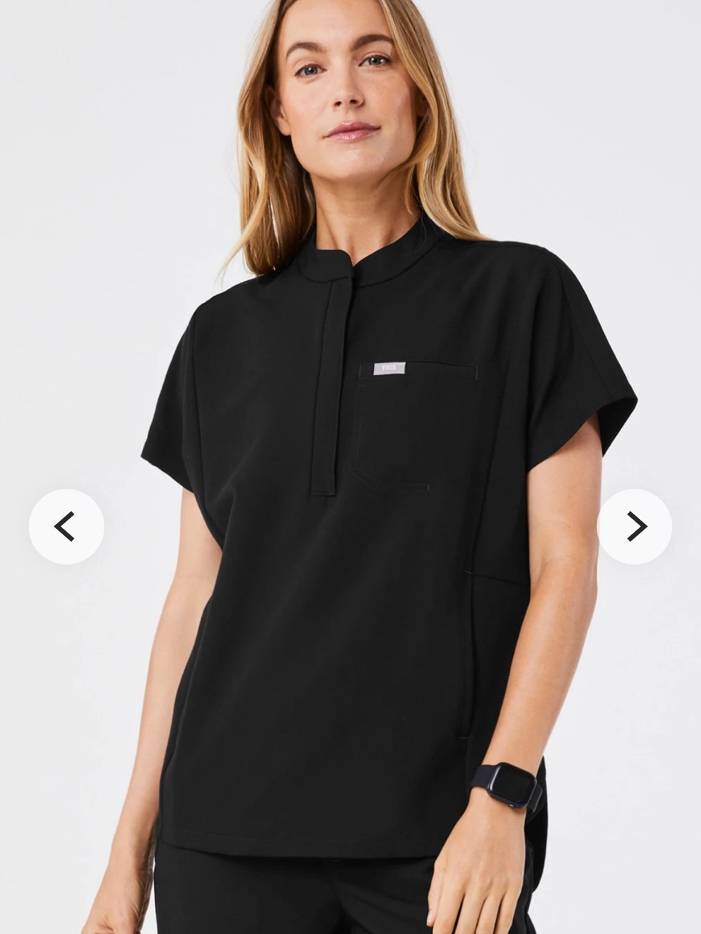 FIGS Black Short-Sleeve Split-Neck Tunic Top